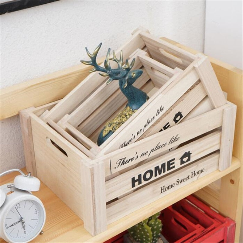 Wooden Organizer Retro Fruit Storage Box S M L Creative Home Decoration Garden Pot - StorageandmoreStorage