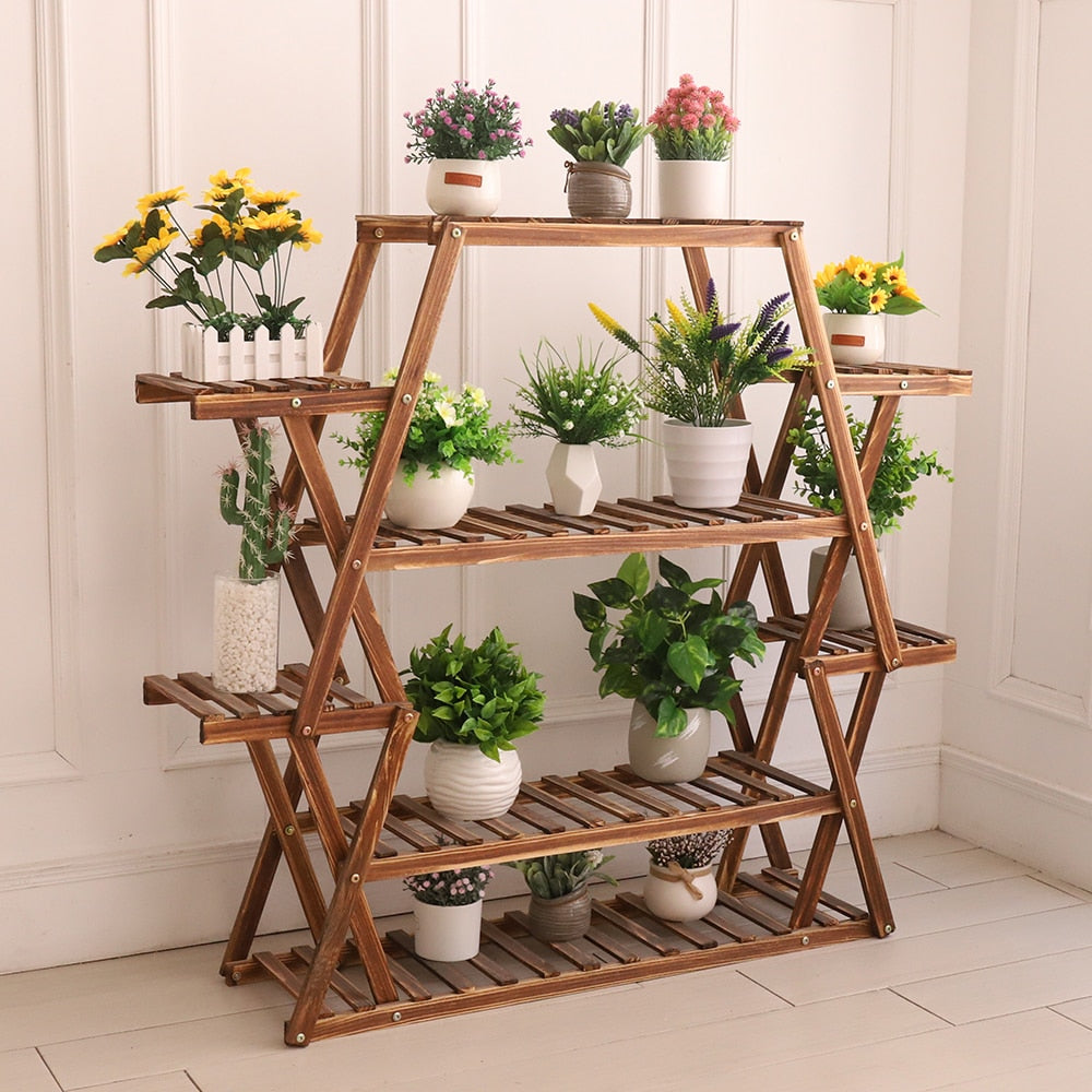 Large Triangular Wood Plant Stand Indoor 6 Tier Flower Pot Holder Shelf Corner Display Rack Organizer Shelves - StorageandmoreStorage