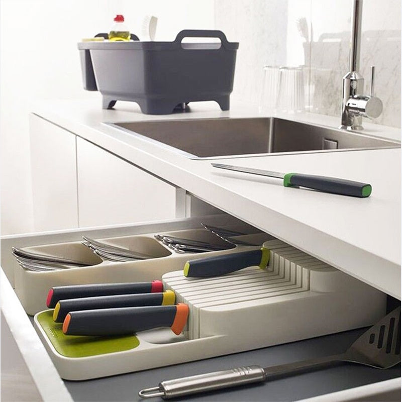 Kitchen Cutlery Storage Tray Kitchen Knife holder Organizer Kitchen Container Spoon Fork Storage Separation Knife Block Holder - StorageandmoreStorage