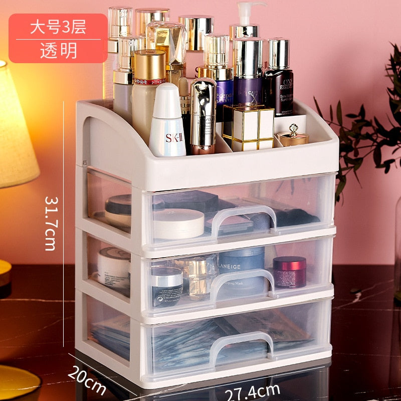 Desktop Cosmetics Home Office Storage Box Drawer Cabinet Jewelry Box Plastic Cosmetic Box Makeup Desk Accessories Organizer - StorageandmoreStorage