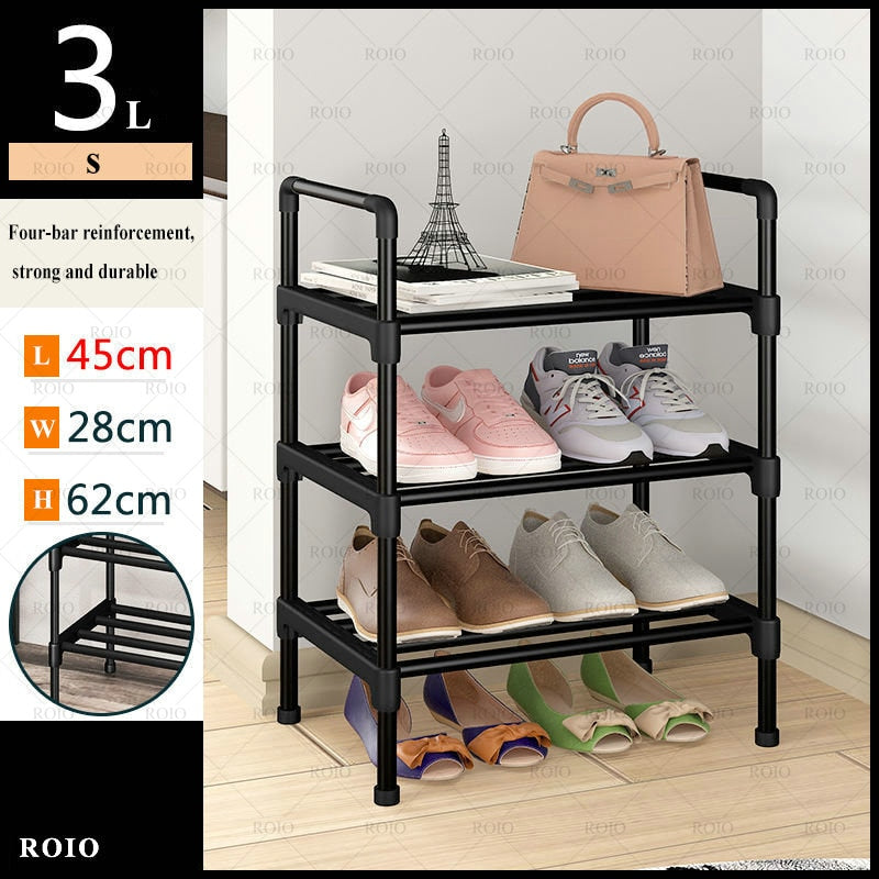 Simple Shoe Rack Metal Shoe Shelf Footwear Shoe Rack Living Room Space Saving Shoes Organizer Stand Holder Black Shoe Shelf - StorageandmoreStorage