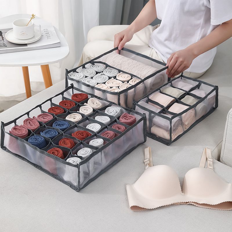 Underwear Socks Shorts Compartment Storage Box Closet Organizer Drawer Mesh Separation Dormitory Storage box Washable Organizer - StorageandmoreStorage