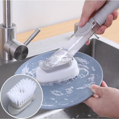 Dishwashing Device Kitchen Cleaning Brush 2 Brush Head 2 Sponge Automatic Plus Detergent Brush Long Handle Hydraulic Wash Pot - StorageandmoreStorage