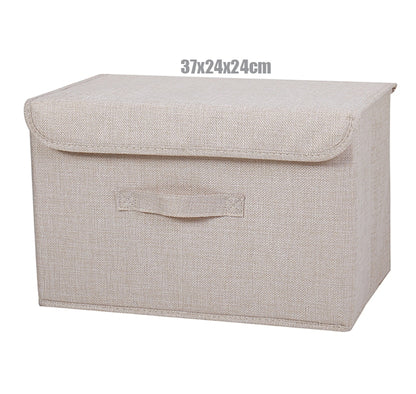 2021 New Washable Cotton Linen Fabric Folding CD Storage Box Foldable Bins Toys Organizer With Lid Storage Basket Laundry Basket - StorageandmoreStorage