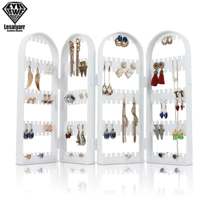 2/3/4 Fans Panels Screen Folding Clear Earrings Studs Display Rack Necklace Jewelry Shelf Stand Holder Organizer Storage Box - StorageandmoreStorage