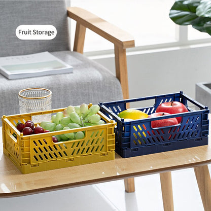 DFU Folding Collapsible Storage Crate Box Stackable Home Kitchen Warehouse Baskets Desktop Cosmetic Sundries Fruit Toys Food Bin - StorageandmoreStorage