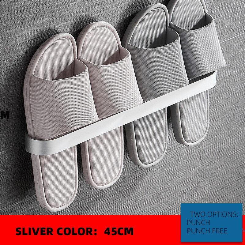 Slipper Rack  Towel Hanger Wall-Mounted Shoes Storage Rack Punch Free Slippers Holder - StorageandmoreStorage