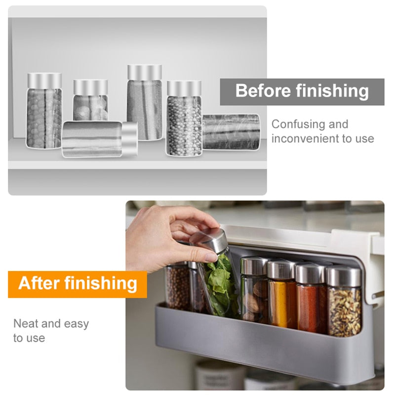 Kitchen Self-adhesive Spice Organizer Rack Seasoning Bottle Storage Rack Under Desk Drawer Hidden Kitchen Supplies Storage - StorageandmoreStorage