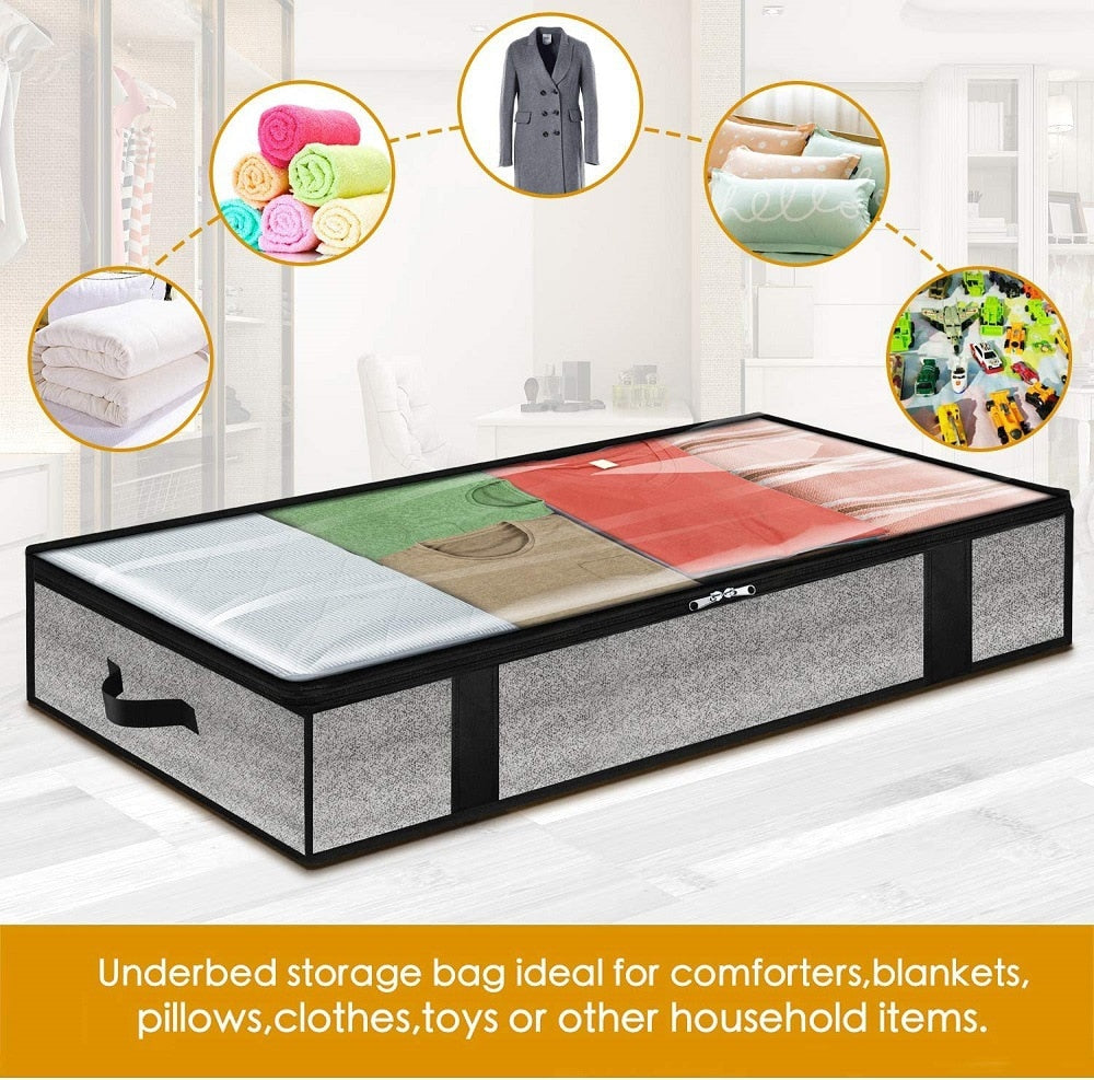 Foldable Underbed Storage Containers-2 Pack Under Bed Storage Bag for Clothes Comforters Bedroom Blankets Storage Bag Organizer - StorageandmoreStorage