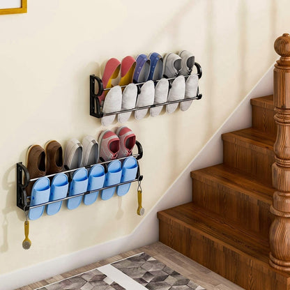 New 2-Pack over the Door Shoe Rack, Wall Hanging Door Shoe Rack Organizer, Adhesive Shoe Organizer Wall Mounted with S-Shape - StorageandmoreStorage