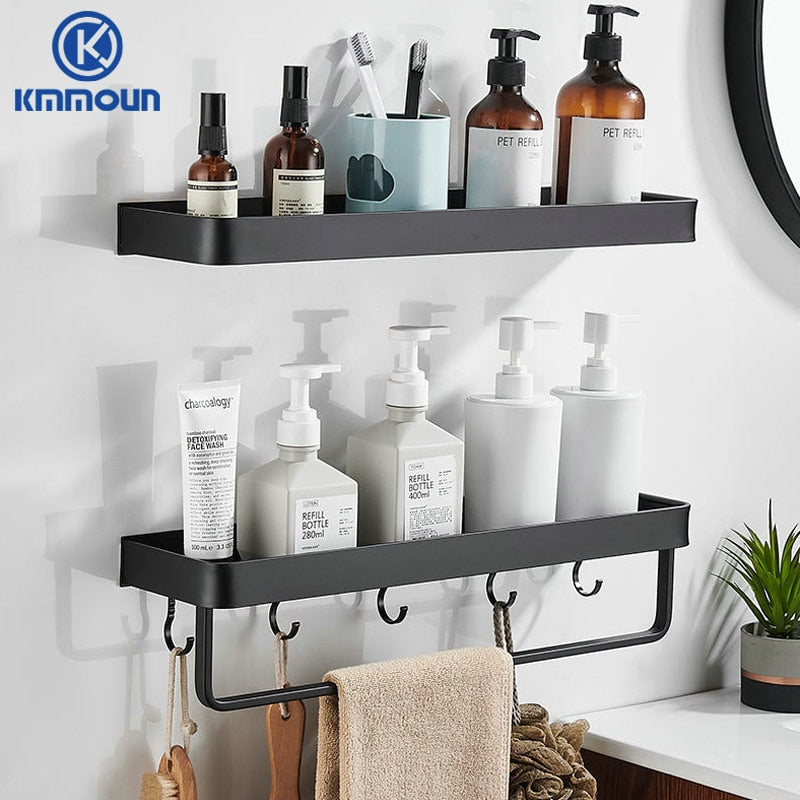 Black / White Bathroom Shelf Shampoo Holder Kitchen Storage Rack Bathroom Hardware Space Aluminum Shower Room Accessory - StorageandmoreStorage