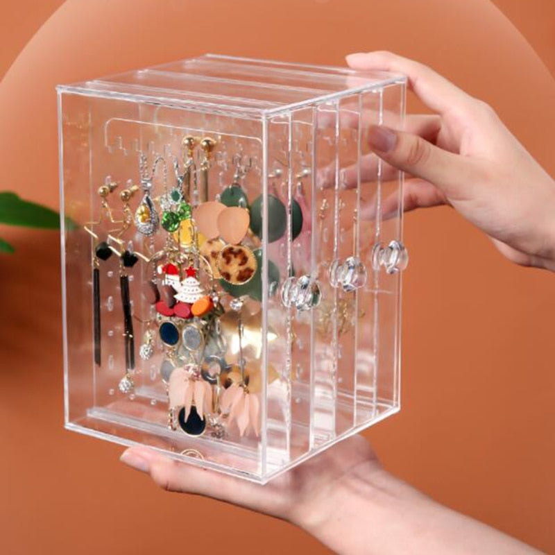 Transparent Jewelry Storage Box Earring Display Stand Storage Box Organizer Drawer Storage Rack Necklace Jewelry Display Cabinet - StorageandmoreStorage