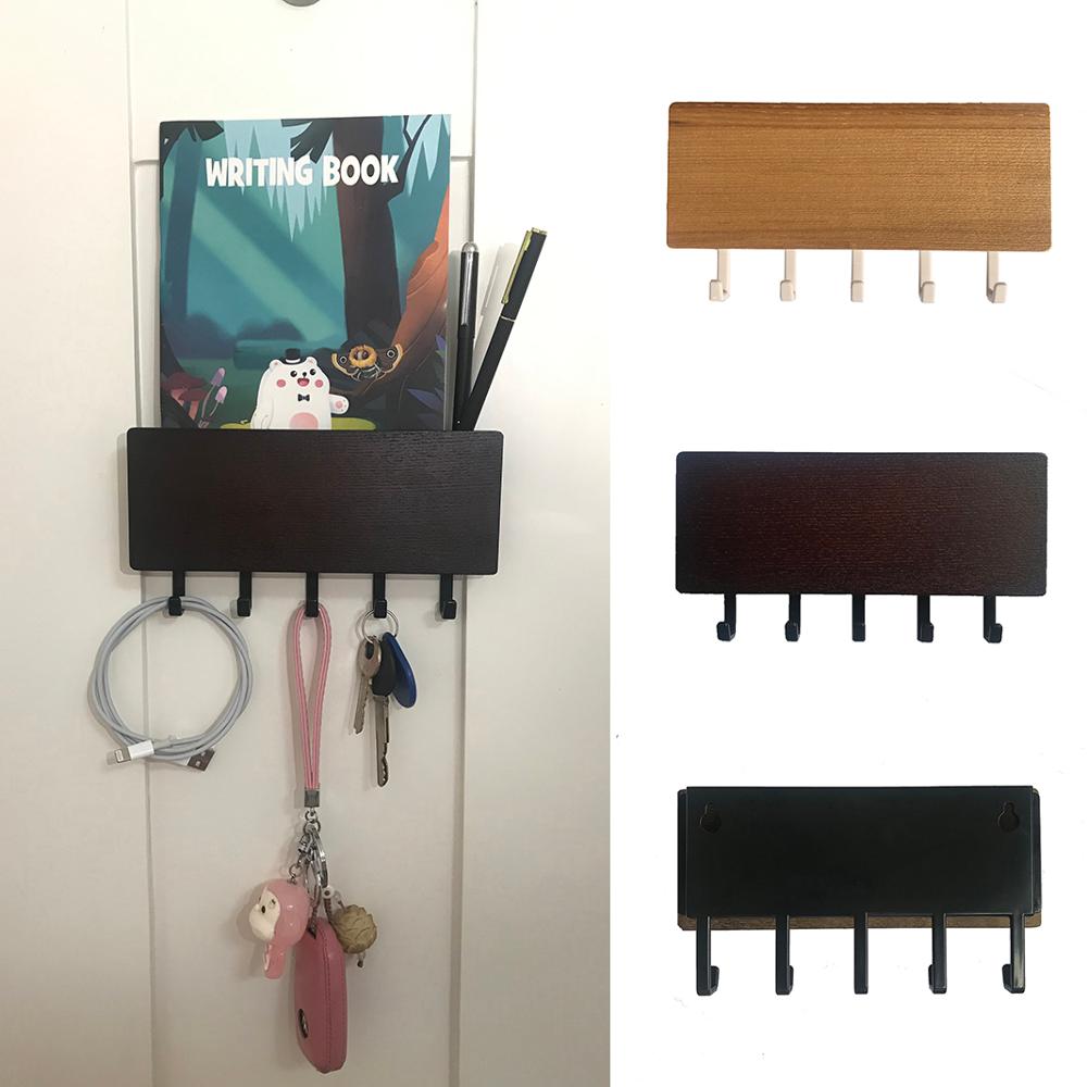 Door Hanging Wooden Hooks Decorative Wall Shelf Sundries Storage Box Prateleira Hanger Organizer Key Rack Holder Wood Wall Shelf - StorageandmoreStorage