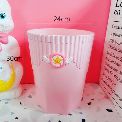 Creative Pink Waste Bin Anime Card Captor Sakura Plastic Trash Can Kawaii Cartoon Home Office Desktop Garbage Storage Basket New - StorageandmoreStorage