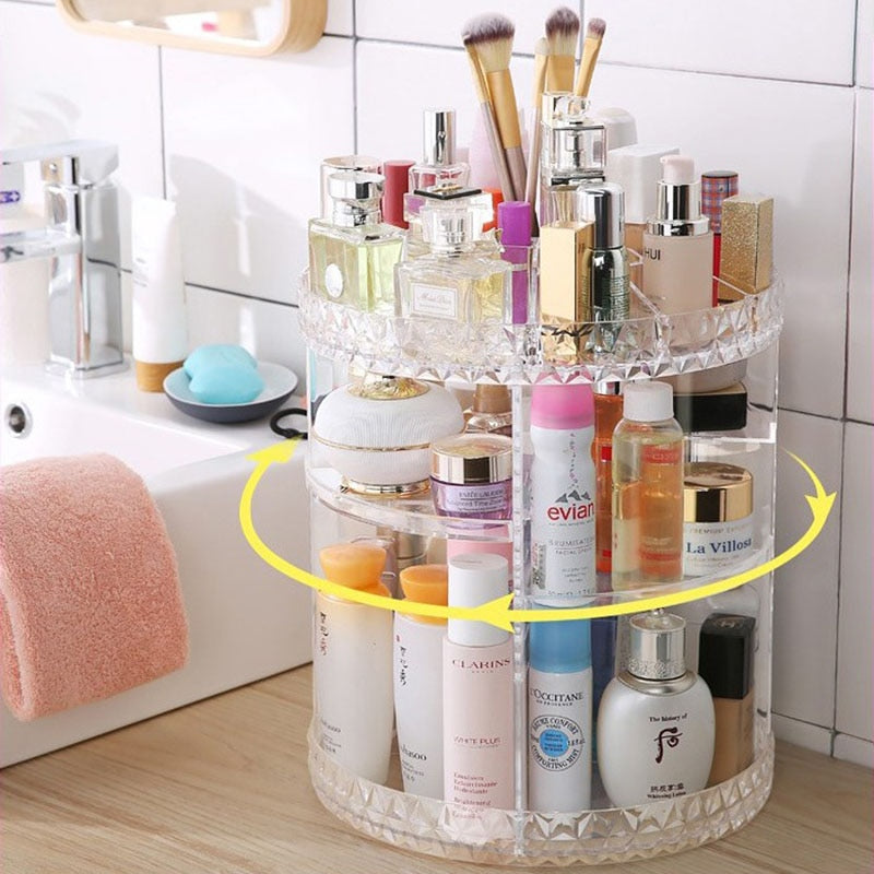 Makeup Organizer Transparent Storage Box Organizador Maquillaje 360 Degree Rotation Cosmetic Storage Rack Plastic Box Assembly - StorageandmoreStorage