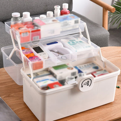 Portable First Aid Container Clear Plastic Medicine Storage Box Large Capacity Family Emergency Kit Storage Organizer - StorageandmoreStorage