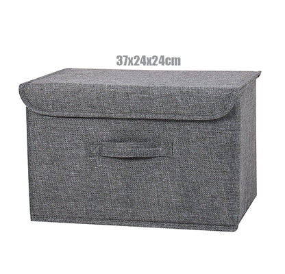 2021 New Washable Cotton Linen Fabric Folding CD Storage Box Foldable Bins Toys Organizer With Lid Storage Basket Laundry Basket - StorageandmoreStorage