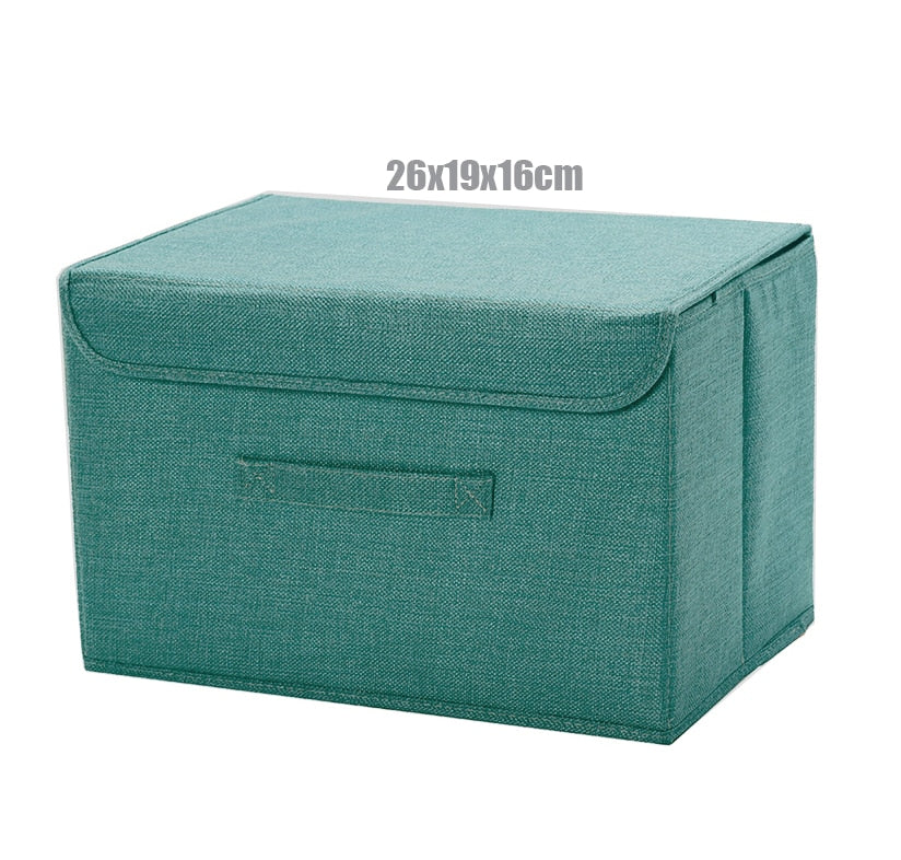 2021 New Washable Cotton Linen Fabric Folding CD Storage Box Foldable Bins Toys Organizer With Lid Storage Basket Laundry Basket - StorageandmoreStorage