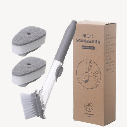 Dishwashing Device Kitchen Cleaning Brush 2 Brush Head 2 Sponge Automatic Plus Detergent Brush Long Handle Hydraulic Wash Pot - StorageandmoreStorage