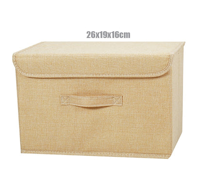 2021 New Washable Cotton Linen Fabric Folding CD Storage Box Foldable Bins Toys Organizer With Lid Storage Basket Laundry Basket - StorageandmoreStorage