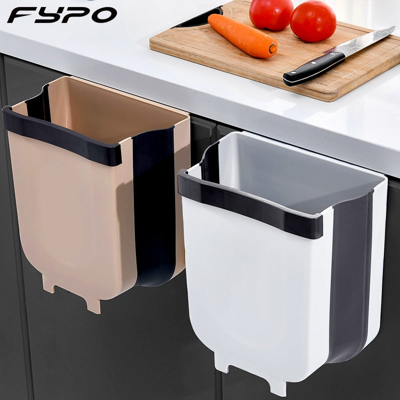 9L Folding Trash Can Kitchen Garbage Bin Foldable Car Waste Bin Wall Mounted Trashcan For Bathroom Toilet Waste Cleaning Tools - StorageandmoreStorage