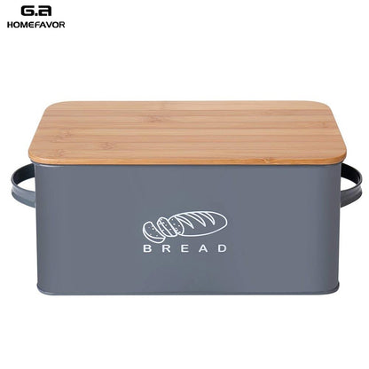 Storage Box With Bamboo Cutting Board Lid Bread Box Metal Galvanized Organization Snack Box Bread Bin Kitchen Food Containers - StorageandmoreStorage