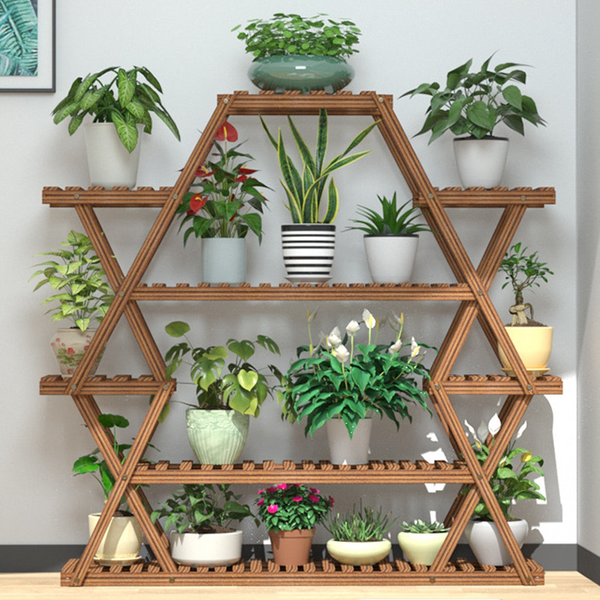 Large Triangular Wood Plant Stand Indoor 6 Tier Flower Pot Holder Shelf Corner Display Rack Organizer Shelves - StorageandmoreStorage