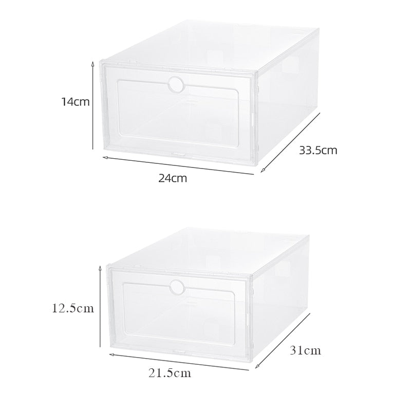 6pcs/Set Fold Plastic Shoes Case Thickened Transparent Drawer Case Plastic Shoe Boxes Stackable Box Shoe Organizer Shoebox - StorageandmoreStorage