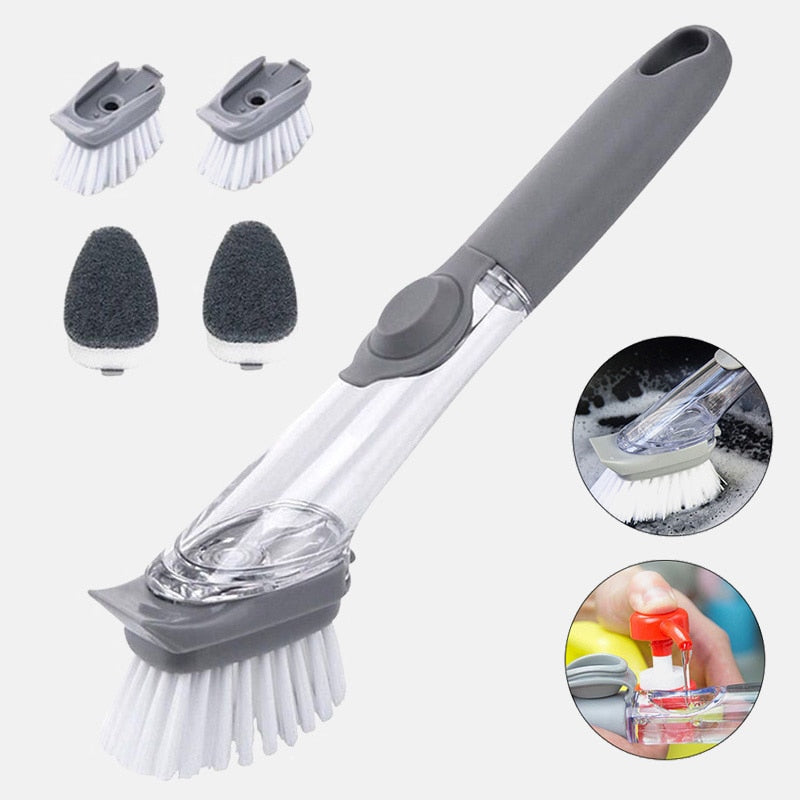 Dish-washing brush sponge long handle Automatically add detergent pot-washing brush multifunction degreasing kitchen accessories - StorageandmoreStorage