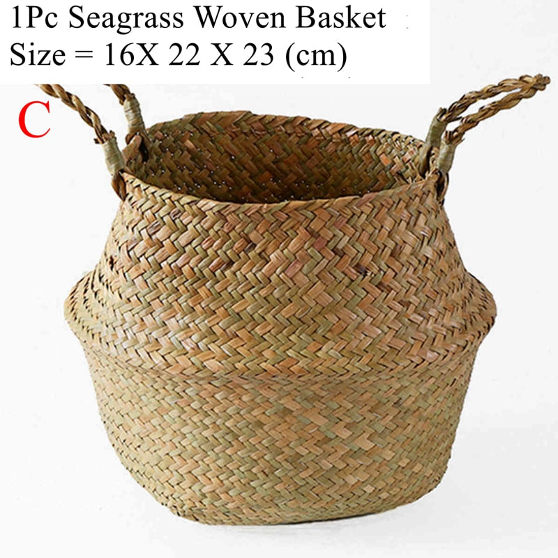 LuanQI Wicker Basket Toy Organizer Folding Rattan Seagrass Storage Basket Laundry Woven Basket Plant Flower Pot For Home Garden - StorageandmoreStorage