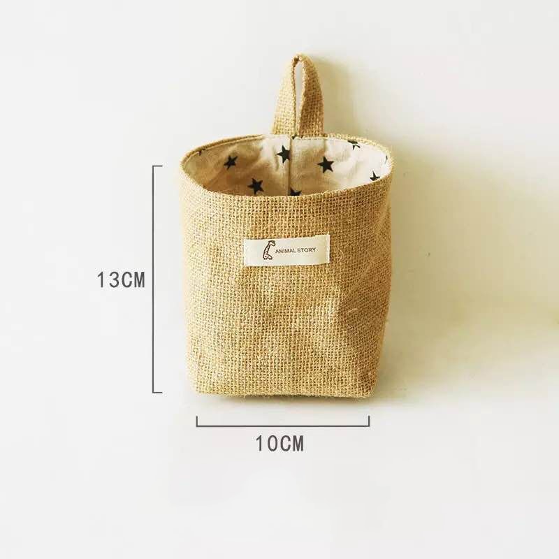 Jute Cotton Linen Bag Desktop Storage Basket Hanging Pocket Small Sack Sundries Storage Box With Handle Cosmetic Storage Bag - StorageandmoreStorage