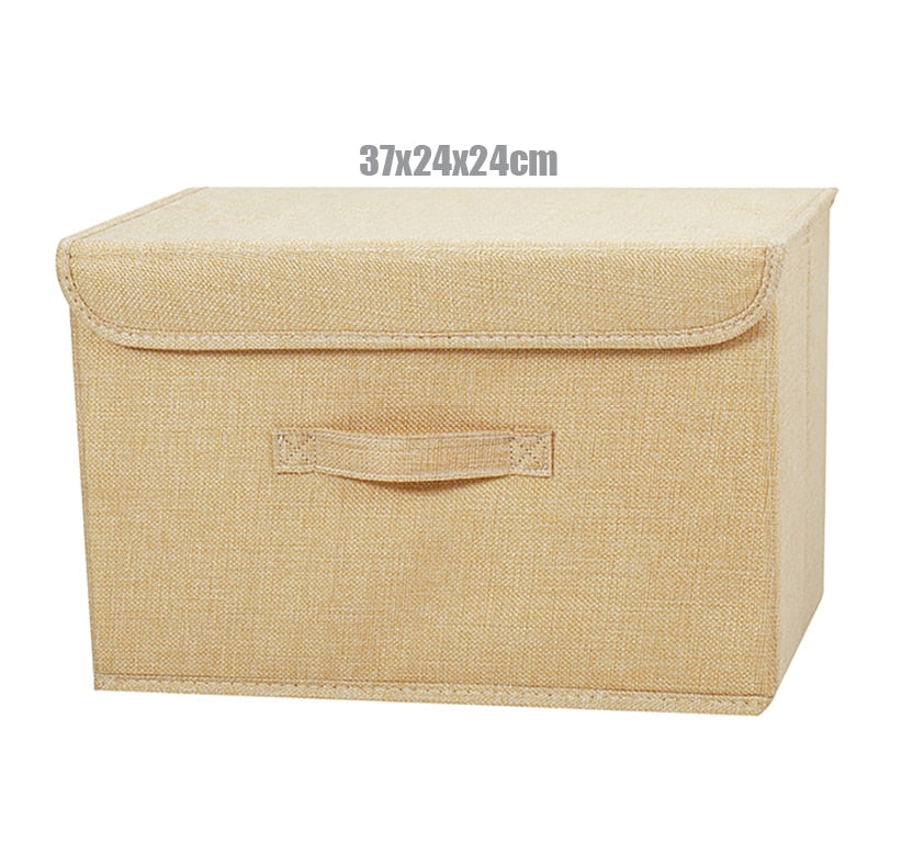 2021 New Washable Cotton Linen Fabric Folding CD Storage Box Foldable Bins Toys Organizer With Lid Storage Basket Laundry Basket - StorageandmoreStorage