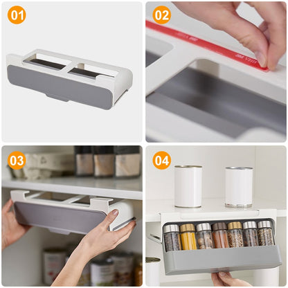 Kitchen Self-adhesive Spice Organizer Rack Seasoning Bottle Storage Rack Under Desk Drawer Hidden Kitchen Supplies Storage - StorageandmoreStorage