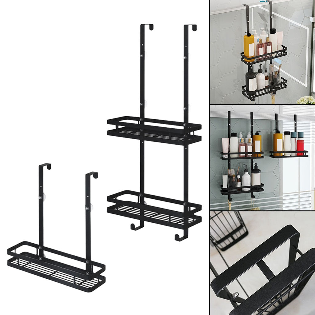 Stainless Steel Black Over The Door Organizer Hanging Shelf Door Back Rack Shampoo Holder Bedroom - StorageandmoreStorage