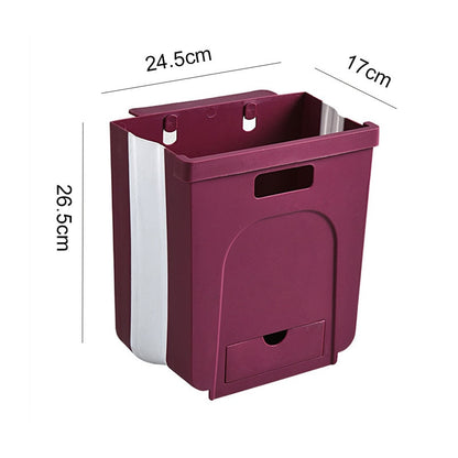 Wall Mounted Folding Waste Bin Kitchen Cabinet Door Hanging Trash Bin Garbage Car Trash Can Wall Mounted Foldable Cleaning - StorageandmoreStorage