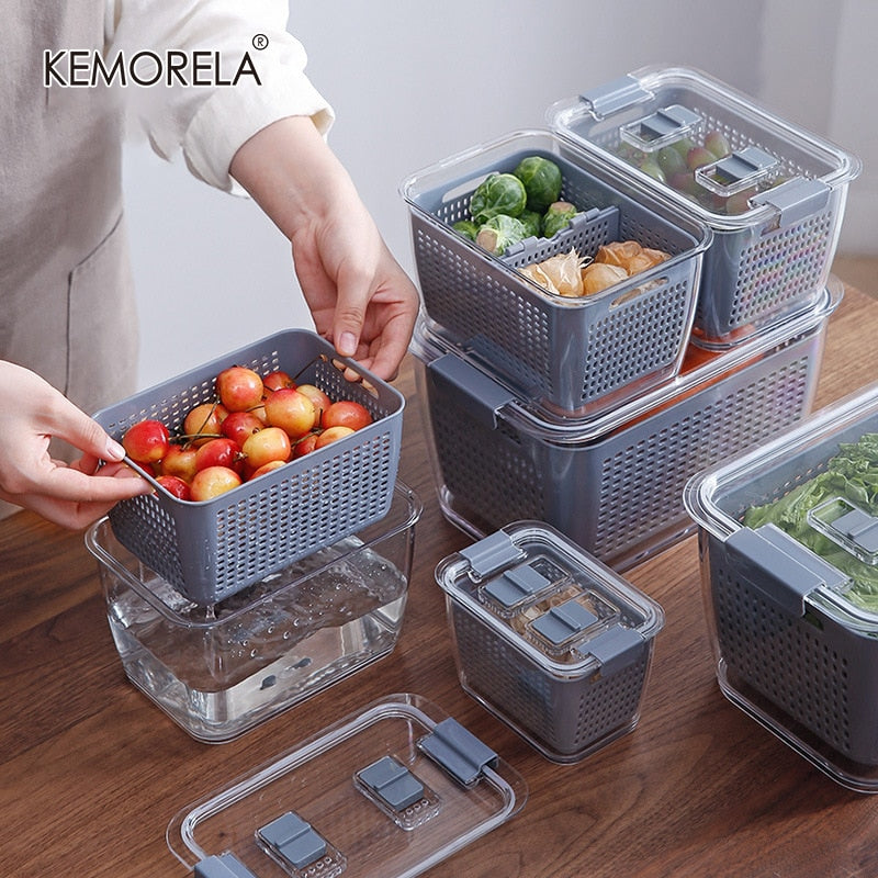 Kitchen Plastic Storage Box Vegetables Fruit Fresh-Keeping Box Drain Basket Sink Filter Mesh Sieve Storage Basket Kitchen Tools - StorageandmoreStorage