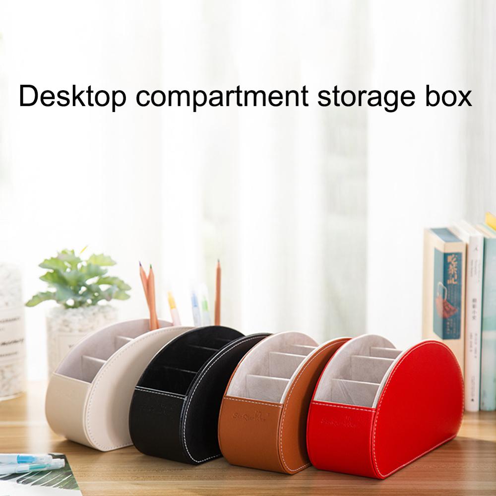 PU Leather Storage Box Multifunctional Desk Organizer Box Black Solid Color Simple Style Home Office Remote Control Storage - StorageandmoreStorage