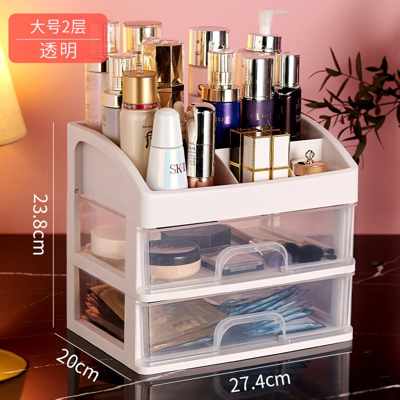 Desktop Cosmetics Home Office Storage Box Drawer Cabinet Jewelry Box Plastic Cosmetic Box Makeup Desk Accessories Organizer - StorageandmoreStorage