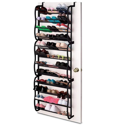 12 Tier Metal Tube Shoe Shelf Hook Over Door Shoe Rack Tidy Space Organizer for 36 Pairs Shoes - StorageandmoreStorage