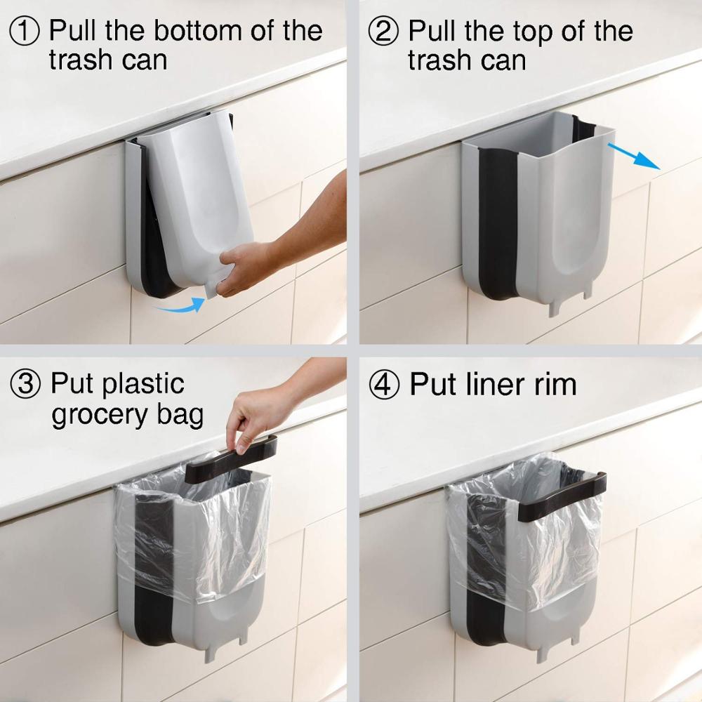 LMETJMA 9L Folding Waste Bin Kitchen Hanging Trash Can Cabinet Door Hanging Trash Garbage Bin For Bedroom Bathroom KC0309 - StorageandmoreStorage