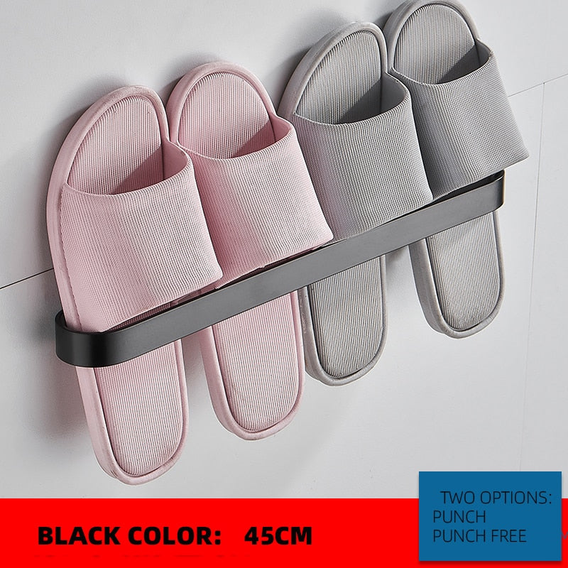 Slipper Rack  Towel Hanger Wall-Mounted Shoes Storage Rack Punch Free Slippers Holder - StorageandmoreStorage