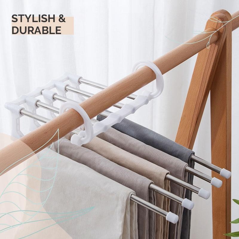 5 in 1 Pant Rack Hanger for Clothes Organizer Multifunction Shelves Closet Storage Organizer StainlessSteel Folding clothes hang - StorageandmoreStorage