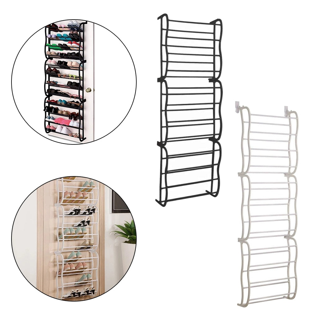 12 Tier Metal Tube Shoe Shelf Hook Over Door Shoe Rack Tidy Space Organizer for 36 Pairs Shoes - StorageandmoreStorage