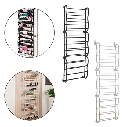 12 Tier Metal Tube Shoe Shelf Hook Over Door Shoe Rack Tidy Space Organizer for 36 Pairs Shoes - StorageandmoreStorage