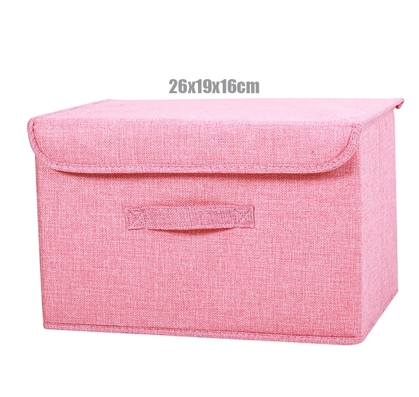 2021 New Washable Cotton Linen Fabric Folding CD Storage Box Foldable Bins Toys Organizer With Lid Storage Basket Laundry Basket - StorageandmoreStorage