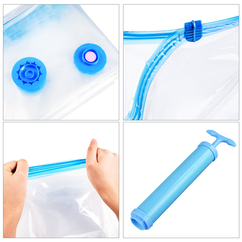 Vacuum Bag for Clothes Storage Bag With Valve Transparent Border Folding Compressed Organizer Travel Space Saving Seal Packet - StorageandmoreStorage