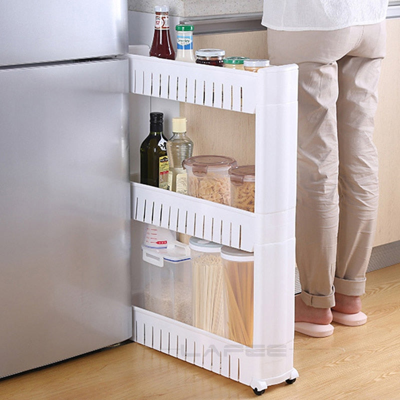 Mobile Storage Shelf Interspace Gap Shelf Kitchen Storage Shelf Bathroom Storage Rack Fridge Side Seam Finishing Rack - StorageandmoreStorage