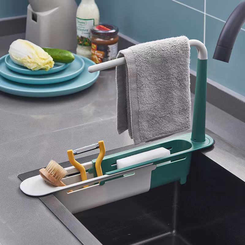 Telescopic Sink Drain Rack Soap Sponge Holder Organizer Sink Shelf Hanger Expandable Storage Basket Kitchen Tool - StorageandmoreStorage