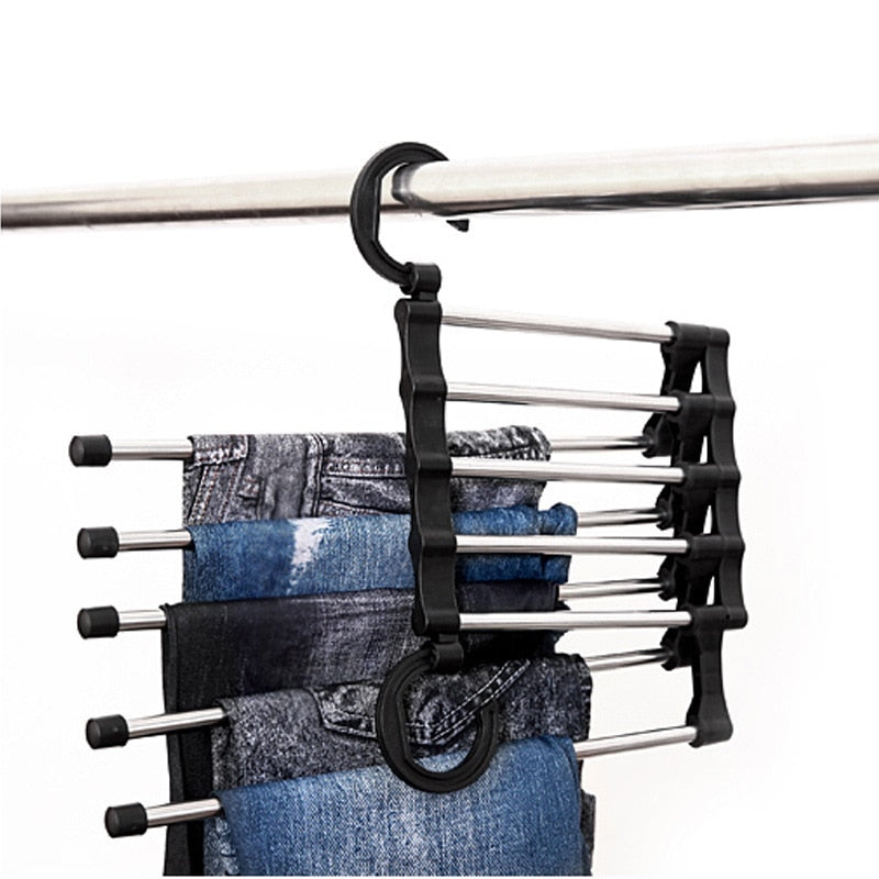 Magic 5 in 1 pant Hanger Stainless Steel Trousers Storage Racks Multifunctional Coat Tie Storage Organization Space Saver - StorageandmoreStorage