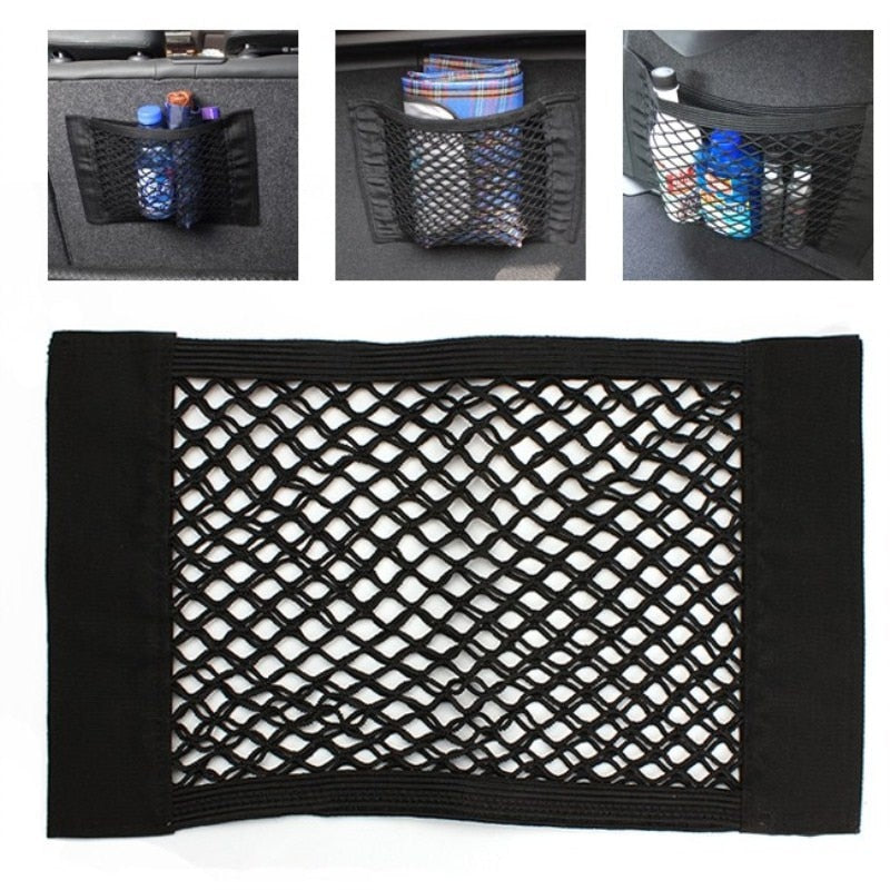 Car Back Rear Trunk Storage Net Seat Elastic String Net Magic Sticker Mesh Storage Bag Auto Organizer Seat Back Bag Freeshipping - StorageandmoreStorage